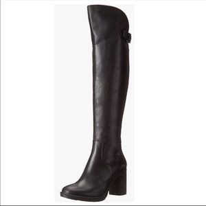 Donald J. Pliner Black Leather THIGH HIGH over the knee Moto Combat boot lug 11